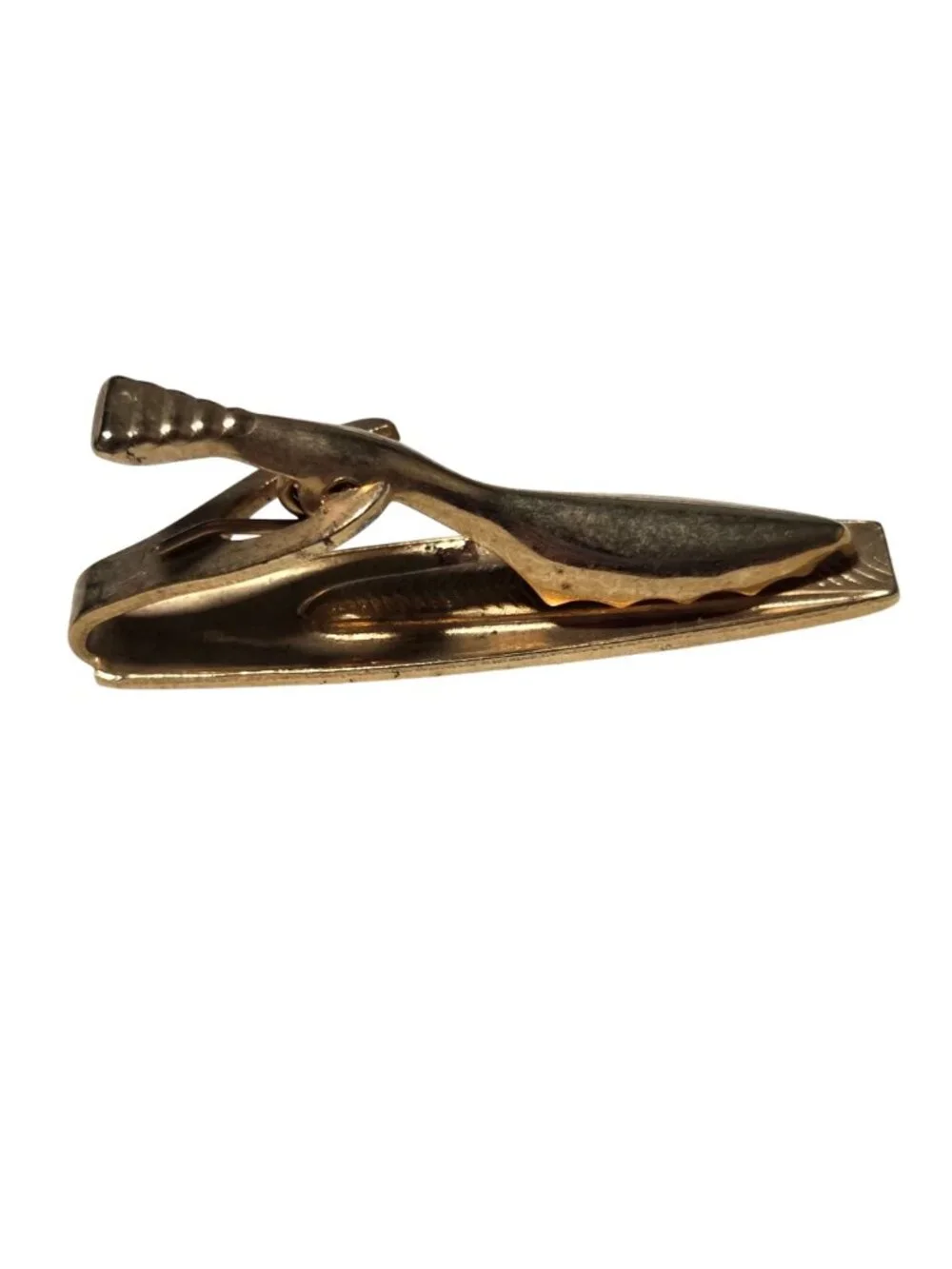 Vintage Gold Tone Tie Clip Engraved Chevron Design Men Fashion Jewelry Accessory
